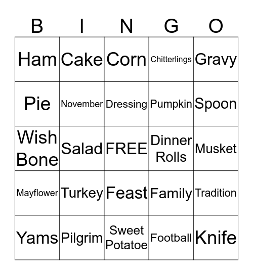 Thanksgiving Bingo Card