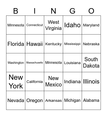 States Bingo Card
