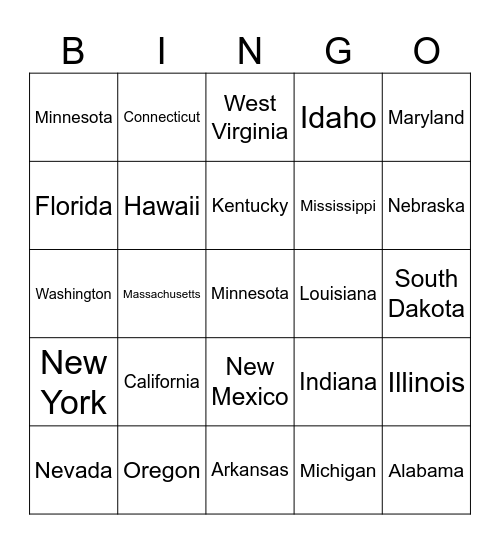 States Bingo Card