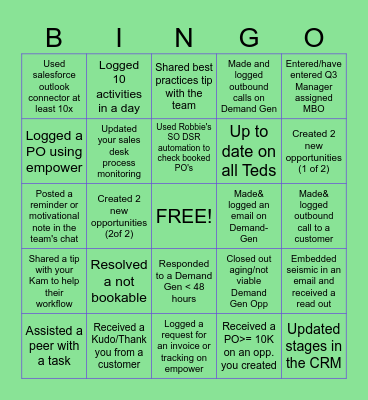 Philips Sales Desk Bingo Card
