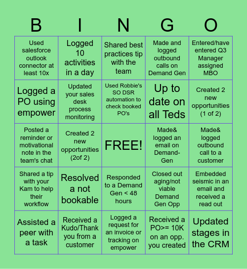 Philips Sales Desk Bingo Card