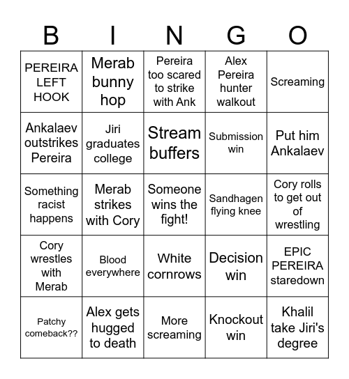 UFC 320: Alex 2 Pereira Harder Bingo Card