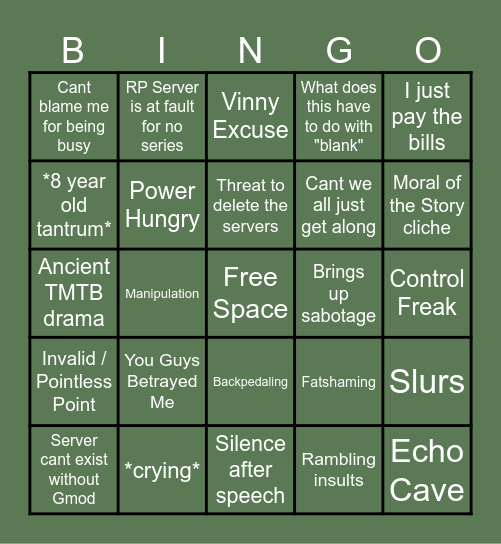 Andy Victim BINGO Card