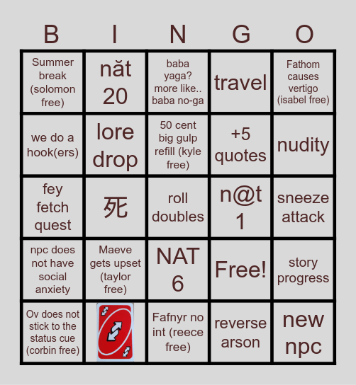 The session where something happens :) Bingo Card
