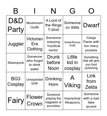 Ren Fest Side Quest Bingo Card