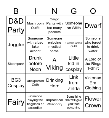 Ren Fest Side Quest Bingo Card
