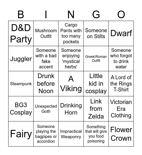 Ren Fest Side Quest Bingo Card
