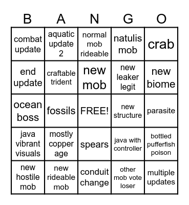 MINCRAFT LIVE!! Bingo Card