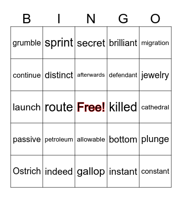 SPELLING GRADE 5 Bingo Card