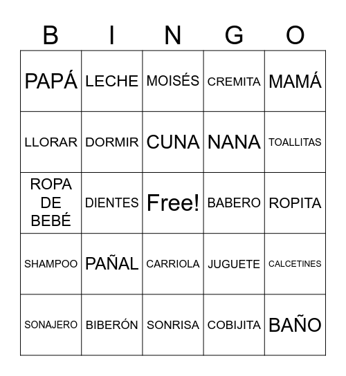 BABY SHOWER GUI Bingo Card
