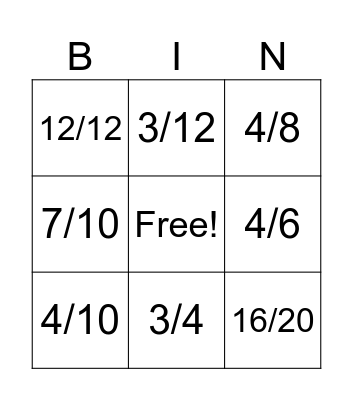 Equivalent Fraction Bingo Card