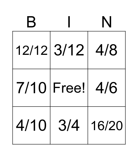 Equivalent Fraction Bingo Card