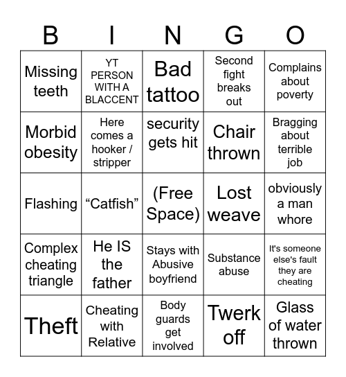 Jerry Springer Bingo X Bingo Card