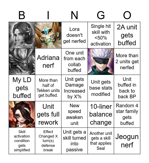 Summoners War BP Bingo Card