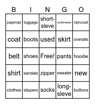 ASL CLOTHING Bingo Card
