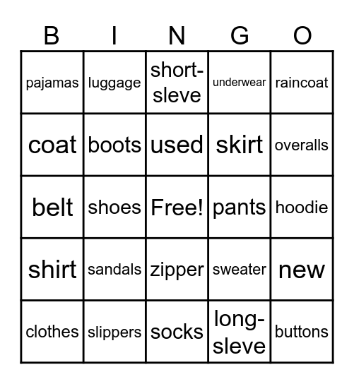 ASL CLOTHING Bingo Card