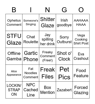 Nutter Bingo Card