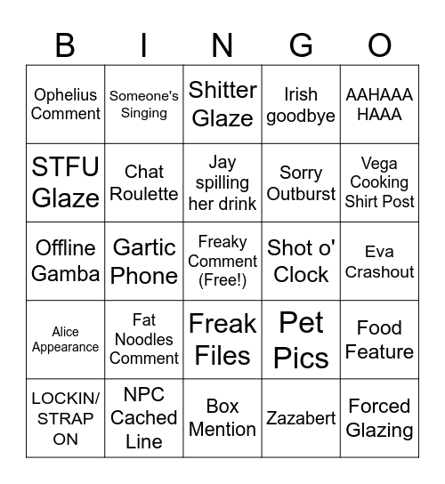 Nutter Bingo Card