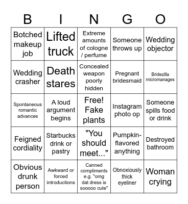 Bridezilla 2 Electric Boogaloo Bingo Card