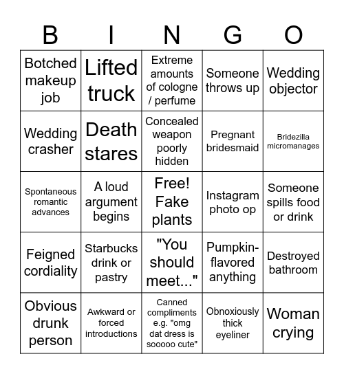 Bridezilla 2 Electric Boogaloo Bingo Card