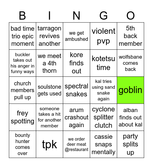 session 17 Bingo Card