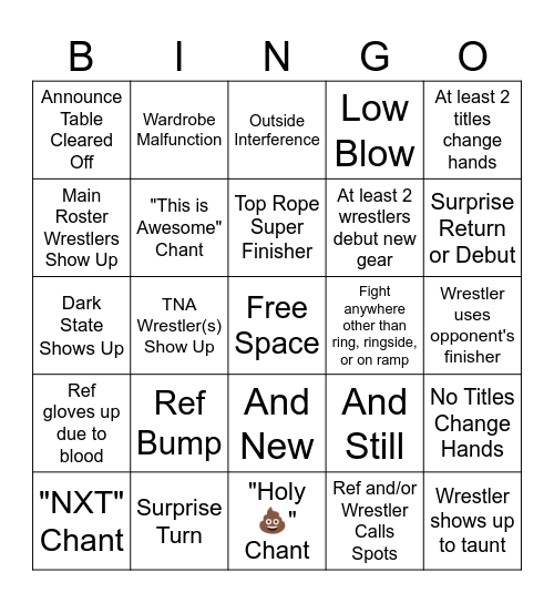 NXT No Mercy Bingo Card