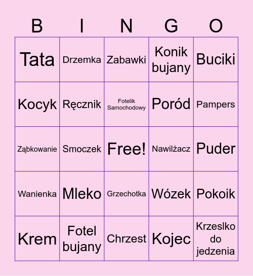 Baby Shower Bingo Card