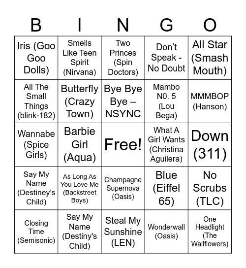 80s Bingo Card