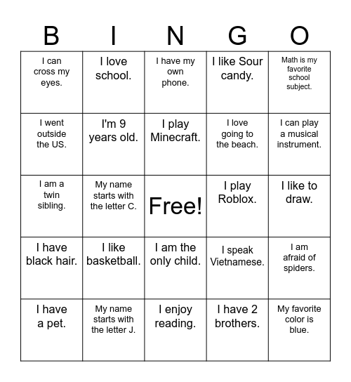 Name Bingo Card