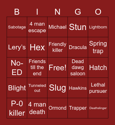 Dead by Daylight Bingo Card