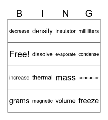 Physical Properties Bingo Card