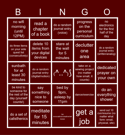 oct '25 Bingo Card