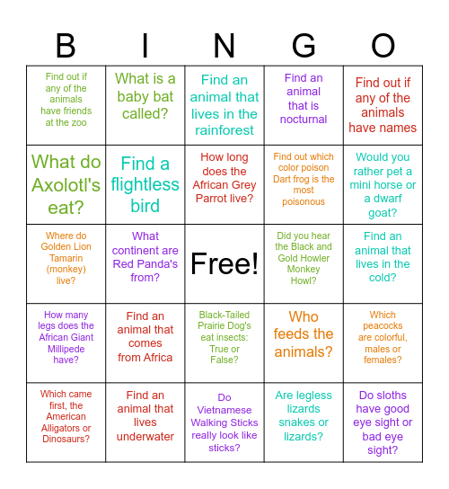 ZOO BINGO! Bingo Card