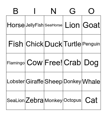 Animal Yoga Bingo Card
