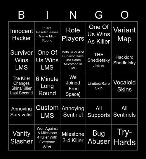 Forsaken Bingo Card