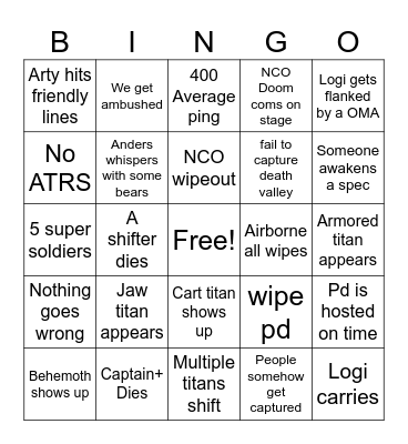 Death Valley pd Bingo board Bingo Card