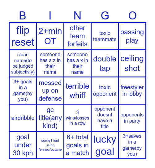 ultimate rocket league bingo Card