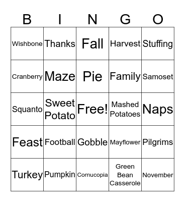 Thanksgiving Bingo Card
