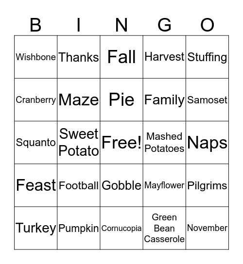 Thanksgiving Bingo Card