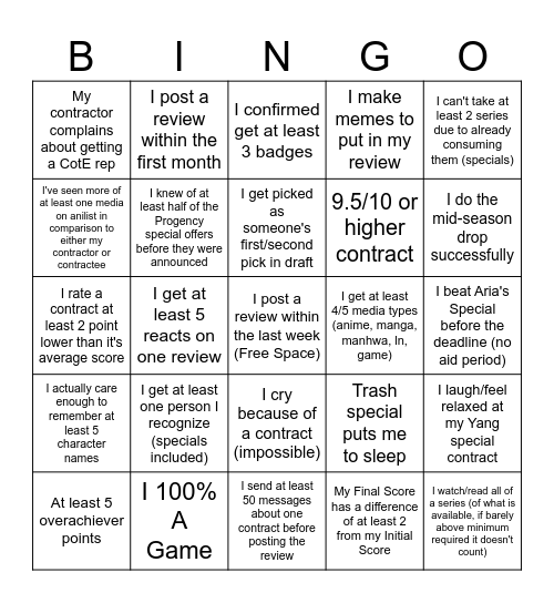 Bruhd Anicord Contracts X Bingo Board Bingo Card