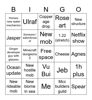 Minecraft Live Bingo Card