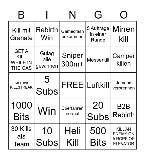 WARZONE BINGO Card
