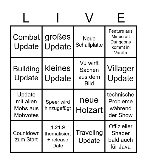 Minecraft Live Bingo - MixelPixel (4x4, random) Bingo Card