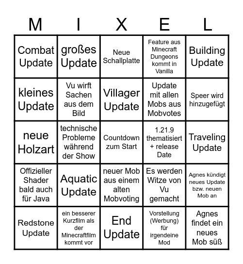 Minecraft Live Bingo - MixelPixel (5x5) Bingo Card