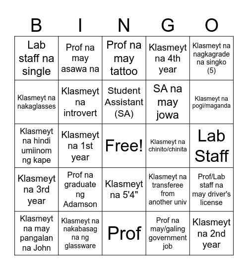 AUCS General Assembly Bingo Card