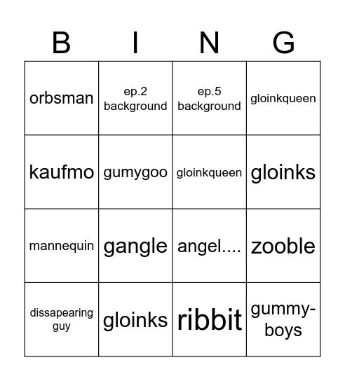 tadc comic maker bingo Card