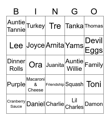 Turkey Bingo Card