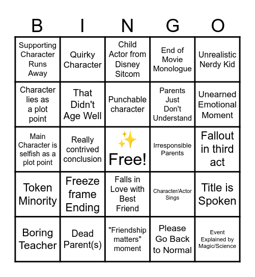 Disney Channel Original Movie Bingo Card