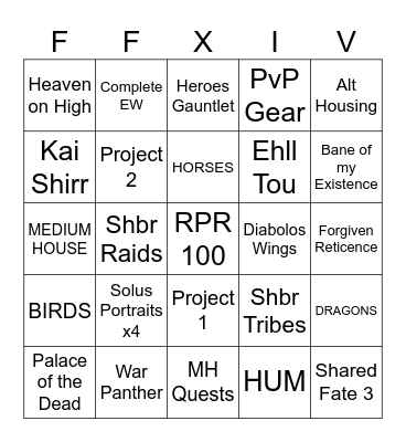 FFXIV To Do Bingo Card