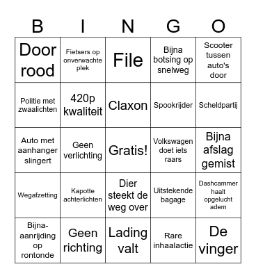 Dashcam Bingo Card